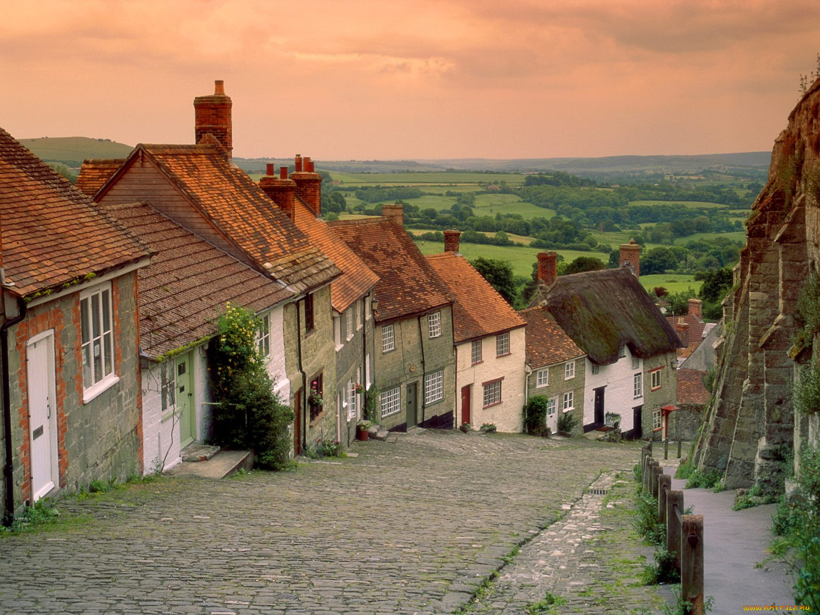 gold, hill, cottages, shaftesbury, england, 